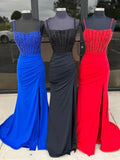 Iolanthe | Mermaid Square Neck Red Beaded Long Prom Dress with Slit by KissProm