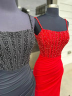 Iolanthe | Mermaid Square Neck Red Beaded Long Prom Dress with Slit by KissProm