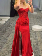 Irmeli | Mermaid Sweetheart Red Slit Long Prom Dresses with Appliques by KissProm