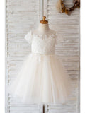 Ivory Ball Gown Tulle Jewel Neck Wedding Birthday Flower Girl Dresses - photo 1
