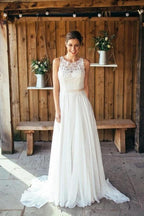 Ivory Beach Wedding Dress Lace Boho Bridal Gown With Train WD533 by pgmdress