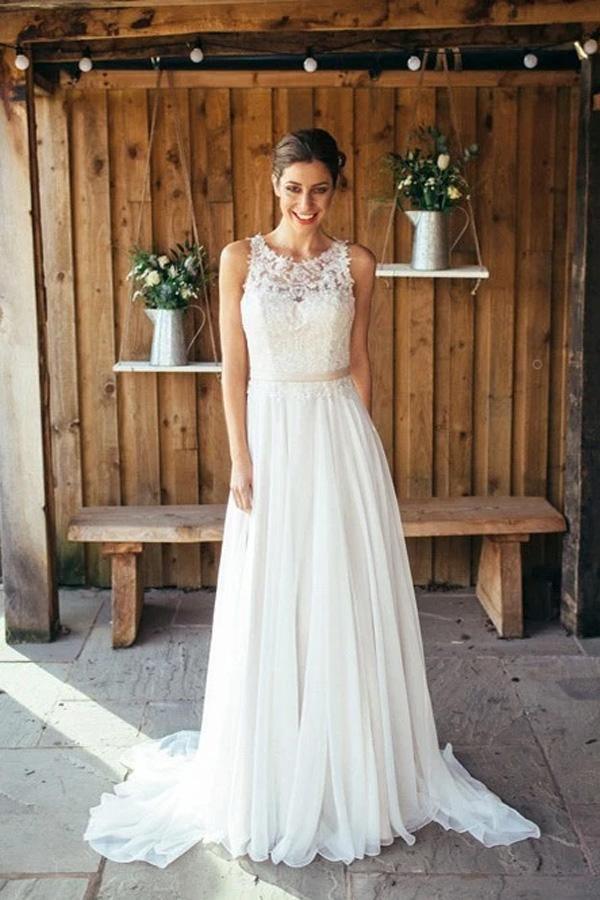 Ivory Beach Wedding Dress Lace Boho Bridal Gown With Train WD533 Main Image