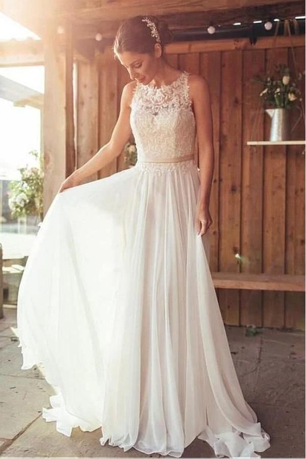 Ivory Beach Wedding Dress Lace Boho Bridal Gown With Train WD533 Hover Image