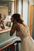 Ivory Beach Wedding Dresses See Through Pearl Beaded Wedding Dress WD293 by pgmdress