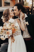 Ivory Beach Wedding Dresses See Through Pearl Beaded Wedding Dress WD293 by pgmdress
