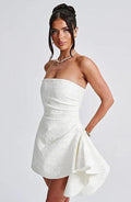 A-line Strapless Sleeveless Short Homecoming Dress Jacquard Satin Asymmetrical Lace up Party Dresses by Biztunnel