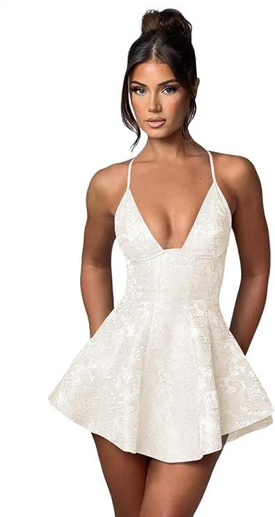 Short A-line Halter Backless Homecoming Dress Satin Ruffle Jacquard Party Dresses by Biztunnel