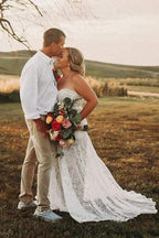 Ivory Lace Beach Wedding Dresses Sweetheart Neck Wedding Dresses WD335 by pgmdress