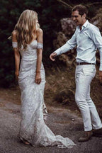 Ivory Lace Beach Wedding Dresses Sweetheart Neck Wedding Dresses WD335 by pgmdress