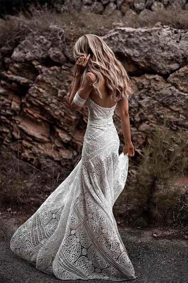 Ivory Lace Beach Wedding Dresses Sweetheart Neck Wedding Dresses WD335 by pgmdress