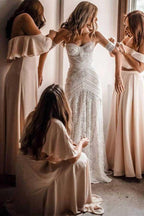 Ivory Lace Beach Wedding Dresses Sweetheart Neck Wedding Dresses WD335 by pgmdress