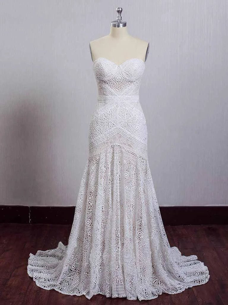 Ivory Lace Beach Wedding Dresses Sweetheart Neck Wedding Dresses WD335 by pgmdress