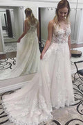 Ivory Lace Wedding Dresses See Through Applique with Court Train WD296 by pgmdress