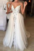 Ivory Long A-line Sweetheart Lace Tulle Wedding Dress by BIZTUNNEL