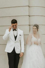 Ivory Sleeveless Straps A-Line Wedding Dress with Chapel Train by misshow.com