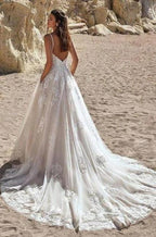 Ivory Spaghetti Straps Floor Length A-Line Wedding Dress by misshow.com