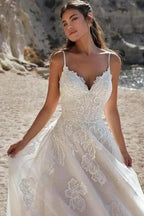 Ivory Spaghetti Straps Floor Length A-Line Wedding Dress by misshow.com