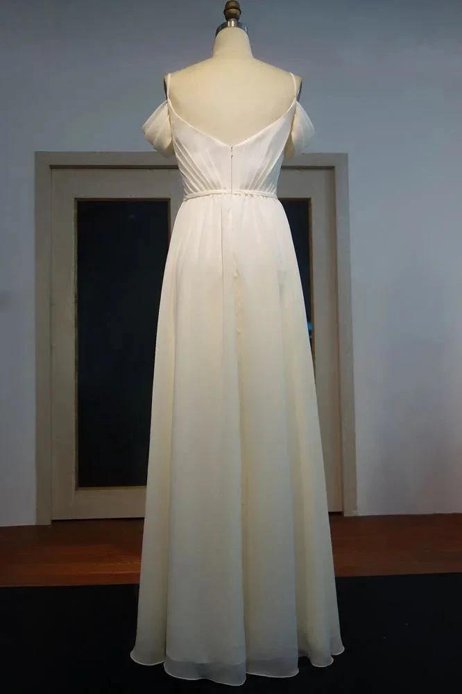 Ivory Spaghetti Sweetheart A-line Floor Length Ruffled Chiffon Prom Dresses by misshow.com