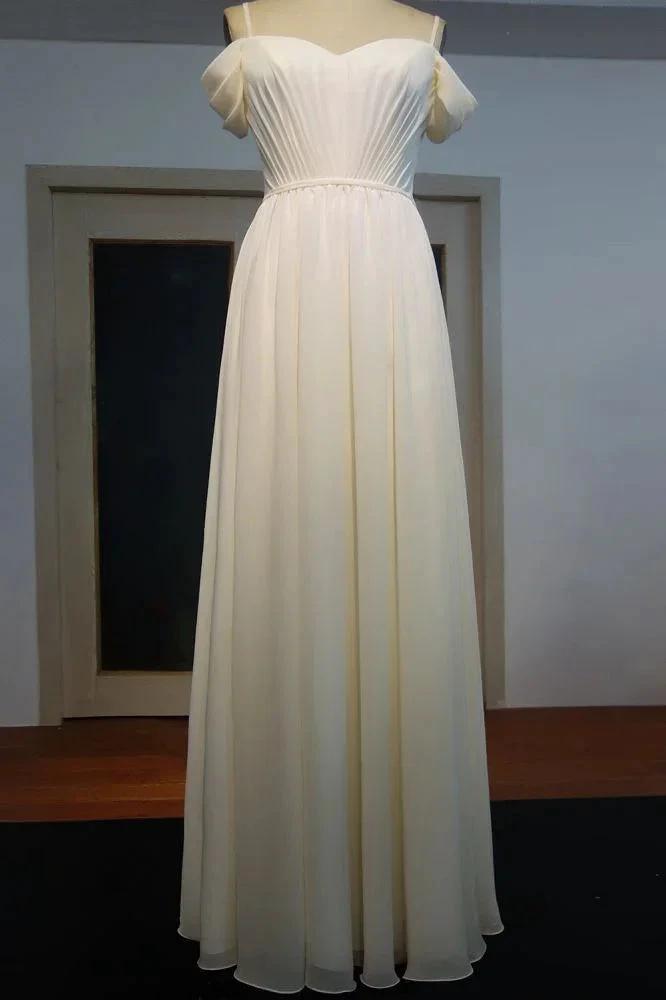 Ivory Spaghetti Sweetheart A-line Floor Length Ruffled Chiffon Prom Dresses by misshow.com