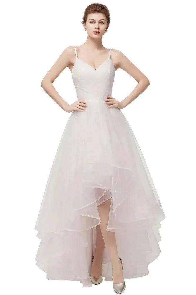 Ivory Sweetheart A-line Hi-lo Spaghetti Tulle Wedding Dresses with Ruffles by misshow.com