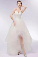 Ivory Sweetheart A-line Hi-lo Spaghetti Tulle Wedding Dresses with Ruffles by misshow.com