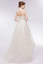 Ivory Sweetheart A-line Hi-lo Spaghetti Tulle Wedding Dresses with Ruffles by misshow.com