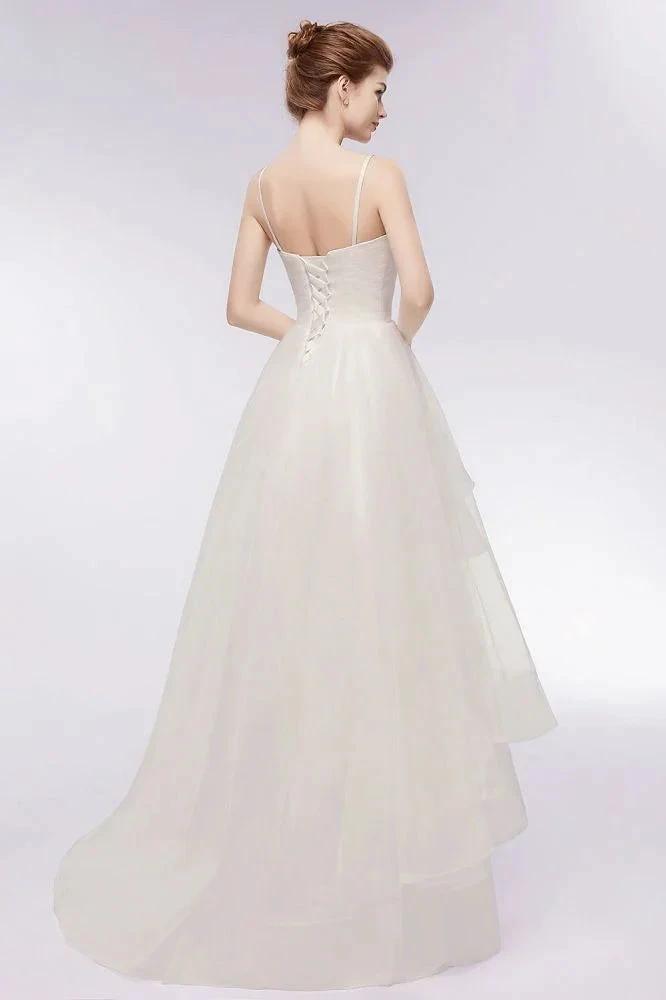 Ivory Sweetheart A-line Hi-lo Spaghetti Tulle Wedding Dresses with Ruffles by misshow.com