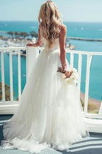 Ivory Tulle Destination Sweetheart Spaghetti Strap  Wedding Dress WD082