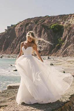 Ivory Tulle Destination Sweetheart Spaghetti Strap Wedding Dress WD082 by pgmdress