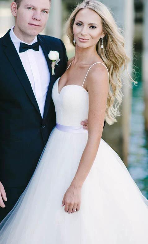 Ivory Tulle Destination Sweetheart Spaghetti Strap Wedding Dress WD082 by pgmdress