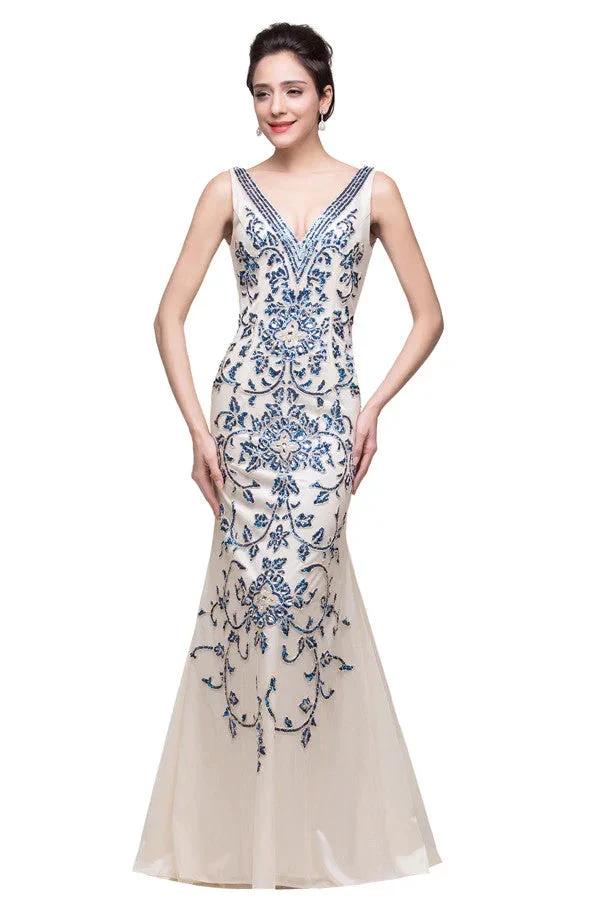 Ivory V-Neck Floor-length Appliques Mermaid Formal Dresses by misshow.com