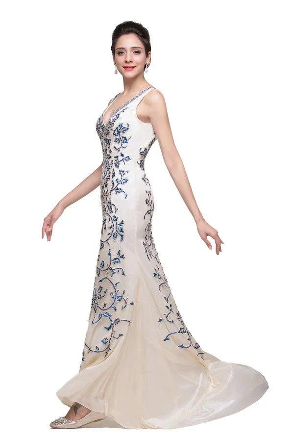 Ivory V-Neck Floor-length Appliques Mermaid Formal Dresses by misshow.com