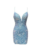 Bodycon V Neck Blue Lace Homecoming Dresses by Cicinia