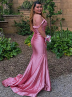 Ixia | V Neck Pink Satin Mermaid Sleeveless Long Prom Dress by KissProm