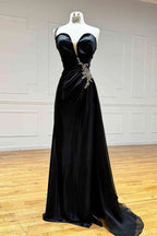 Jaiden | Black Rhinestone One Shoulder A Line Prom Dress with Slit by KissProm