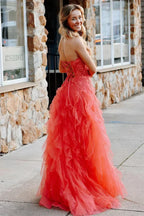 Jaize | Gentle Tulle Coral Strapless Layered Prom Dress with Applique by KissProm