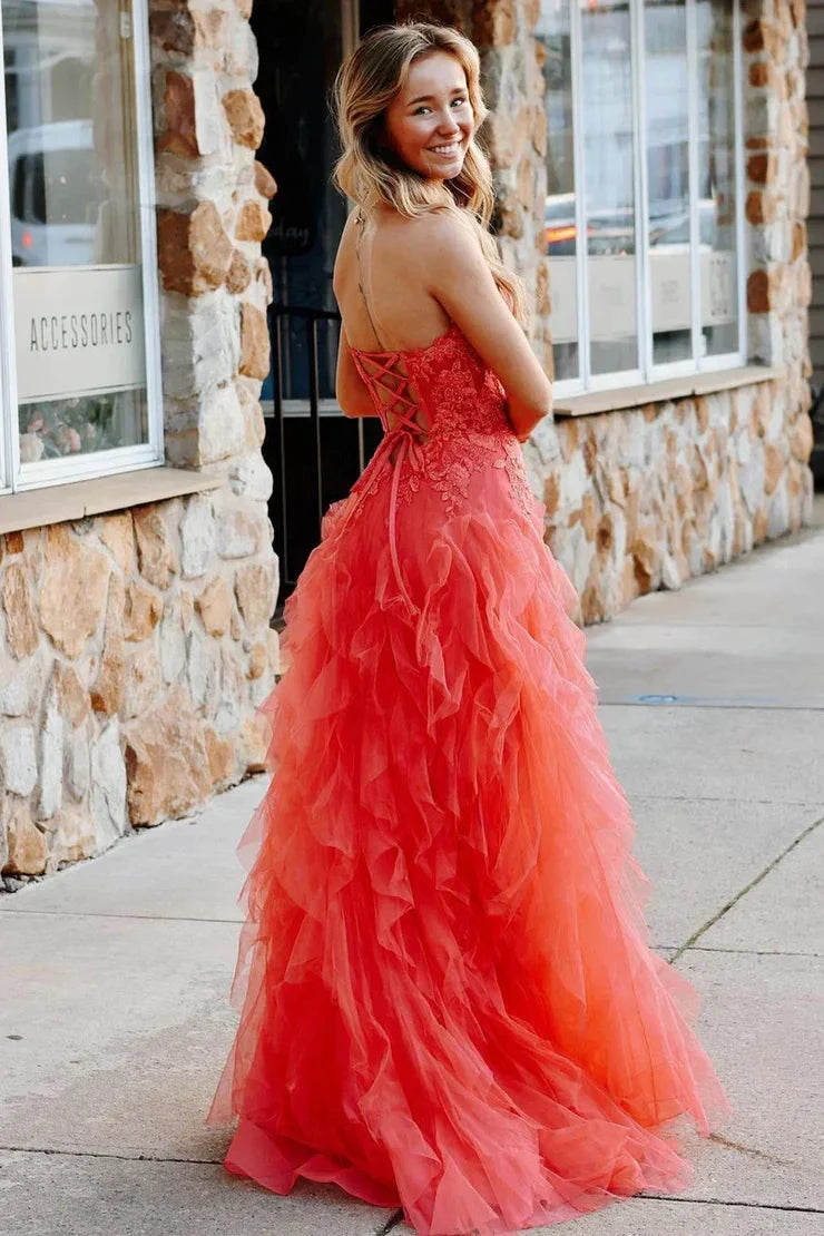 Jaize | Gentle Tulle Coral Strapless Layered Prom Dress with Applique by KissProm