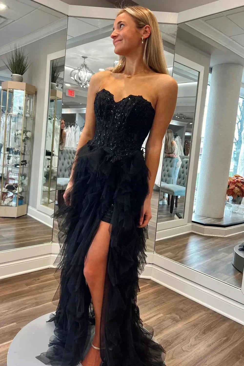 Jaize | Gentle Tulle Coral Strapless Layered Prom Dress with Applique by KissProm