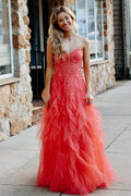 Jaize | Gentle Tulle Coral Strapless Layered Prom Dress with Applique by KissProm