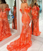 Jalea | Orange Sweetheart Mermaid Lace Long Prom Dresses With Split by KissProm