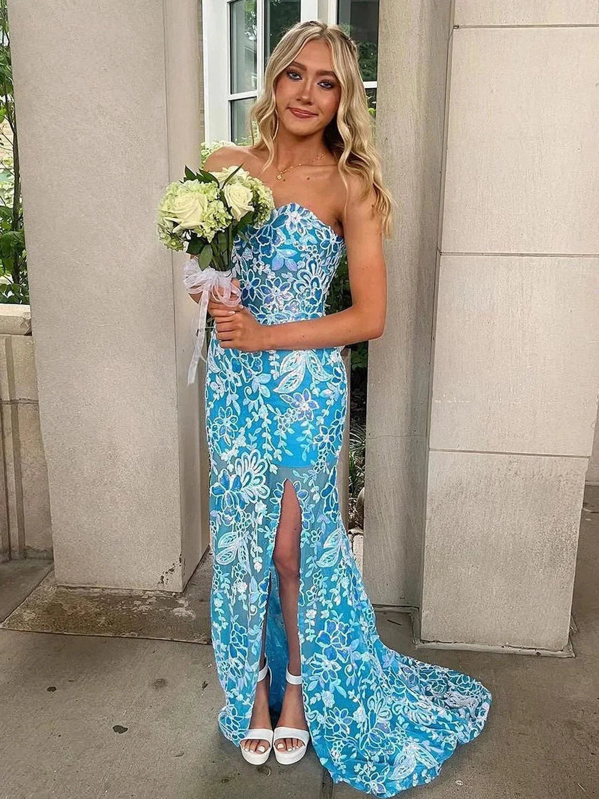 Jalea | Orange Sweetheart Mermaid Lace Long Prom Dresses With Split by KissProm