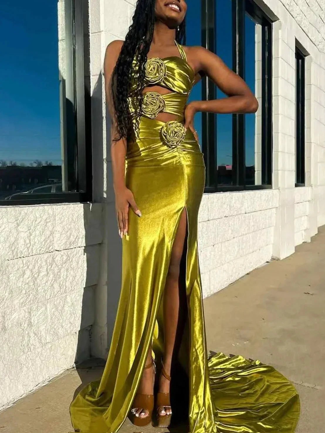 Jana | Floral Applique Halter Fuchsia Mermaid Prom Dress with Cut-out by KissProm