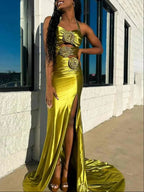 Jana | Floral Applique Halter Fuchsia Mermaid Prom Dress with Cut-out by KissProm