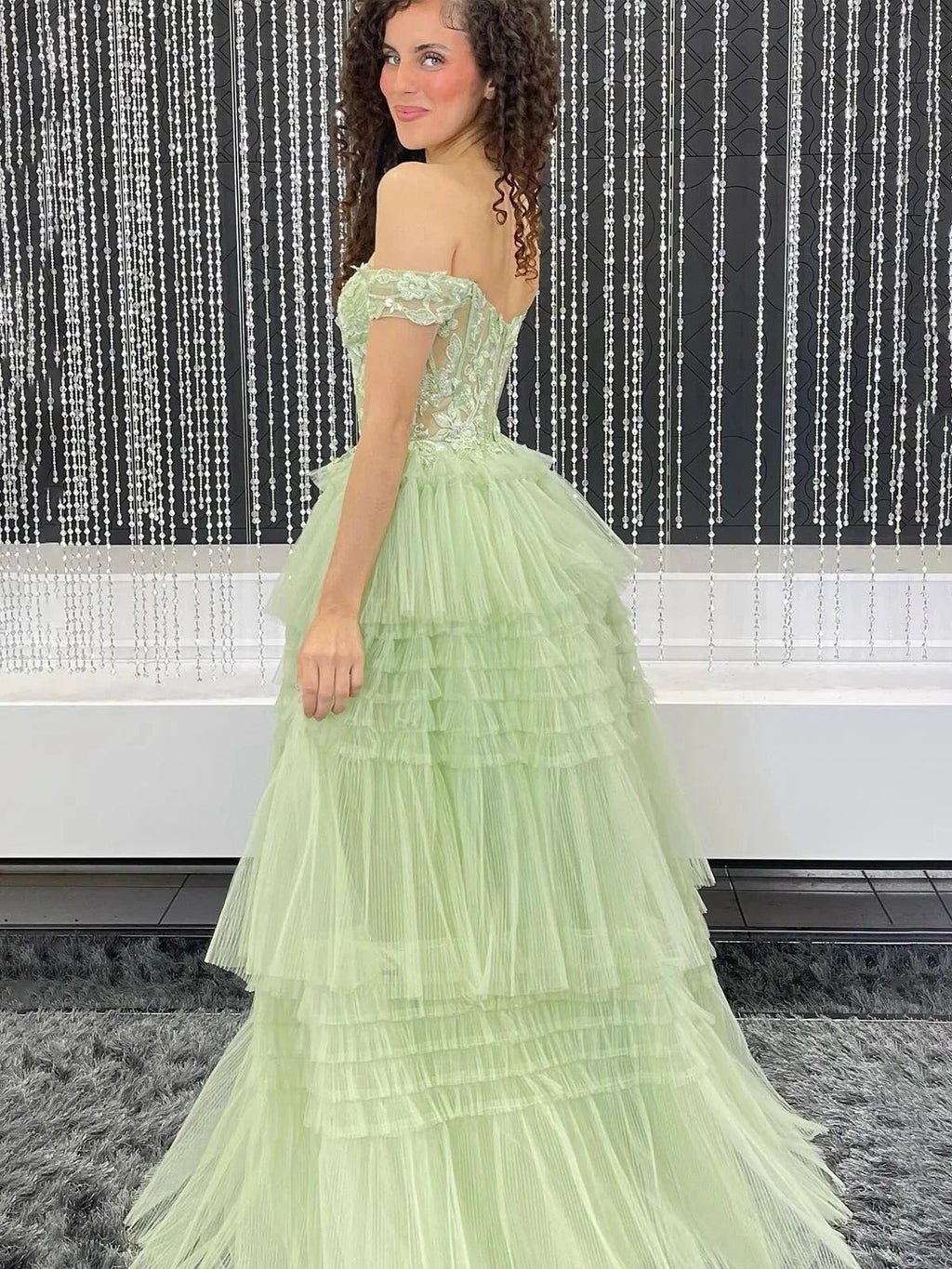Jara | Light Blue Off the Shoulder Tulle Prom Dress With Appliques by KissProm