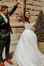 Jayla | Sparkly Blush Pink Off-the-Shoulder Surplice Long Prom Dress by KissProm