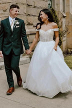 Jayla | Sparkly Blush Pink Off-the-Shoulder Surplice Long Prom Dress by KissProm