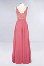 Jewel Ruffles Floral Lace Simple Prom Dresses | A-Line Sleeveless Coral Evening Dresses by misshow.com