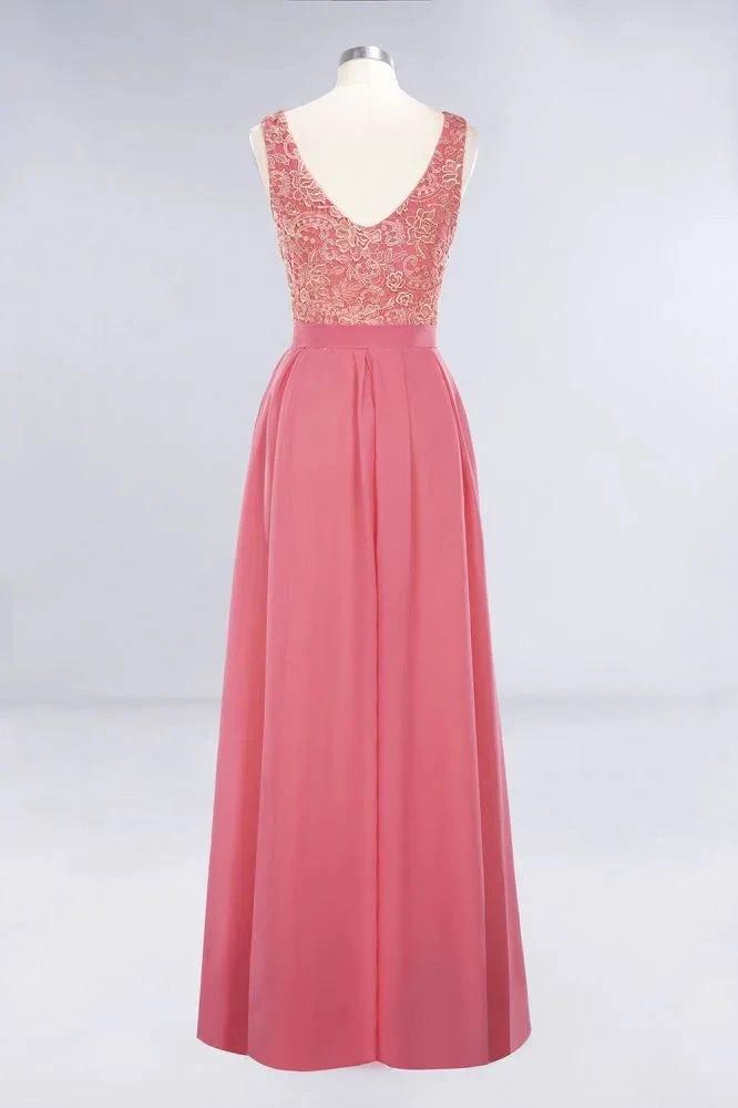 Jewel Ruffles Floral Lace Simple Prom Dresses | A-Line Sleeveless Coral Evening Dresses by misshow.com