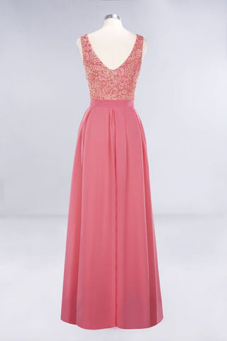 Jewel Ruffles Floral Lace Simple Prom Dresses | A-Line Sleeveless Coral Evening Dresses