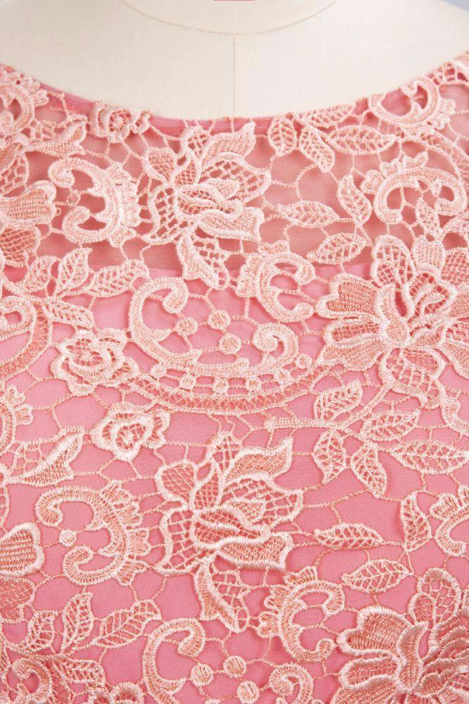 Jewel Ruffles Floral Lace Simple Prom Dresses | A-Line Sleeveless Coral Evening Dresses by misshow.com